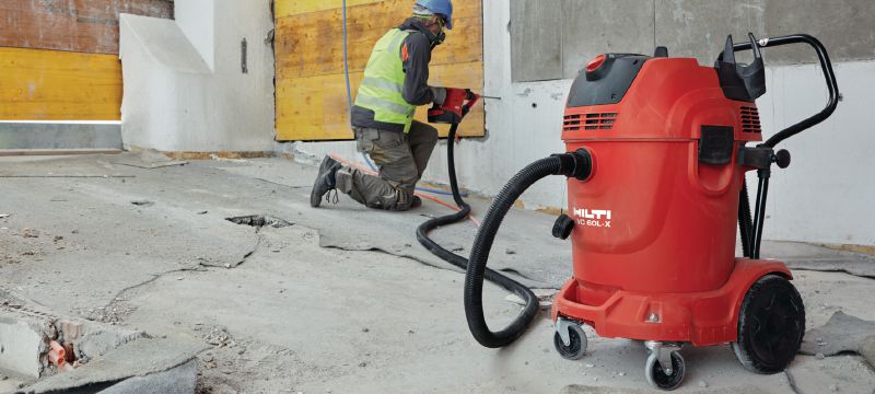 Ηλεκτρική σκούπα VC 60L-X κατηγορίας L Πανίσχυρη ηλεκτρική σκούπα για σύνδεση με ηλεκτρικά εργαλεία και καθαρισμό εργοταξίου (υγρό και στεγνό), με δοχείο 60 λίτρων Εφαρμογές 1
