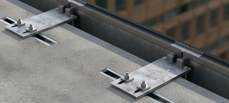 Τυπικό κανάλι αγκυρίων HAC-V Εγκιβωτισμένα κανάλια αγκυρίων με αναβαθμισμένη φέρουσα ικανότητα και πολλαπλά βάθη ενσωμάτωσης για οικονομική στερέωση προσόψεων συρόμενων διαχωριστικών Εφαρμογές 1