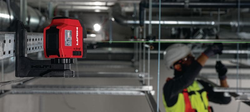 Laser γραμμής πράσινης δέσμης PM 2-LG Laser γραμμής πράσινης δέσμης με 2 δέσμες υψηλής ορατότητας για την οριζοντίωση και ευθυγράμμιση Εφαρμογές 1