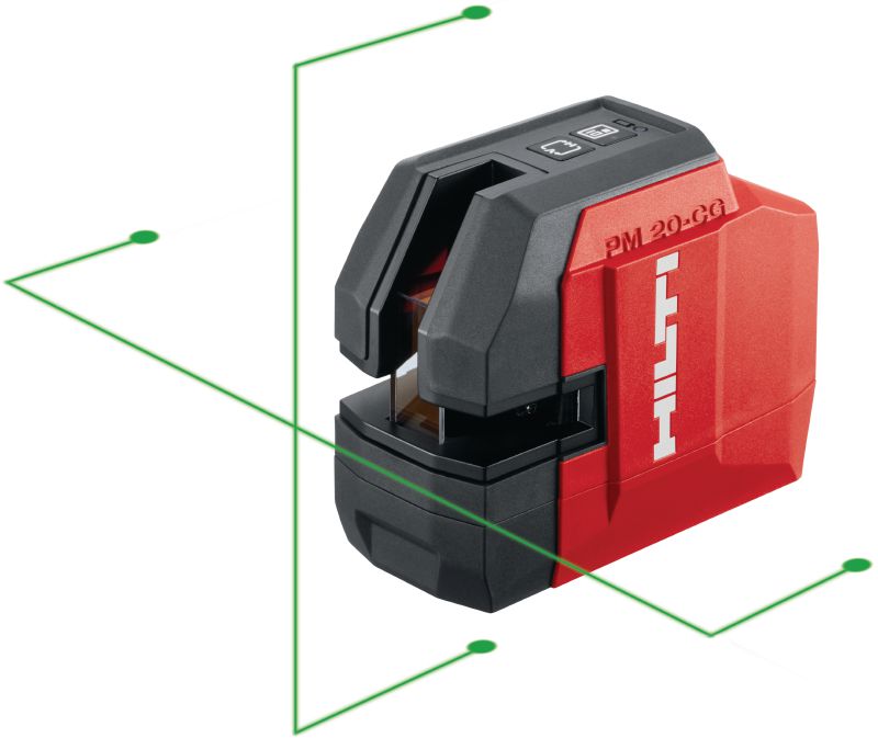 PM 20-CG Laser κατακορύφωσης και γραμμής Laser combi πράσινης δέσμης με 2 γραμμές και 4 σημεία για κατακορύφωση, οριζοντίωση, ευθυγράμμιση και ορθογωνισμό