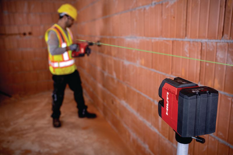 PM 20-CG Laser κατακορύφωσης και διασταυρούμενης γραμμής 12V Συνδυαστικό laser πράσινης δέσμης με 2 γραμμές και 4 σημεία για την κάθετη ισοστάθμιση, οριζοντίωση, ευθυγράμμιση και ορθογωνισμό (πλατφόρμα μπαταρίας 12V) Εφαρμογές 1