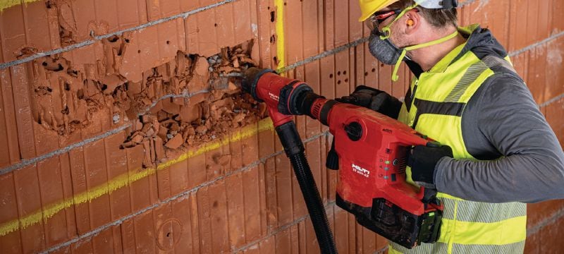 TE 500-22 SDS-Max Πιστολέτο αποκοπής μπαταρίας Πιστολέτο κατεδάφισης και αποκοπής μπαταρίας SDS Max (TE-Y) με ενεργή απορρόφηση κραδασμών για καλέμισμα σε σκυρόδεμα ή τοιχοποιία (πλατφόρμα μπαταριών Nuron) Εφαρμογές 1